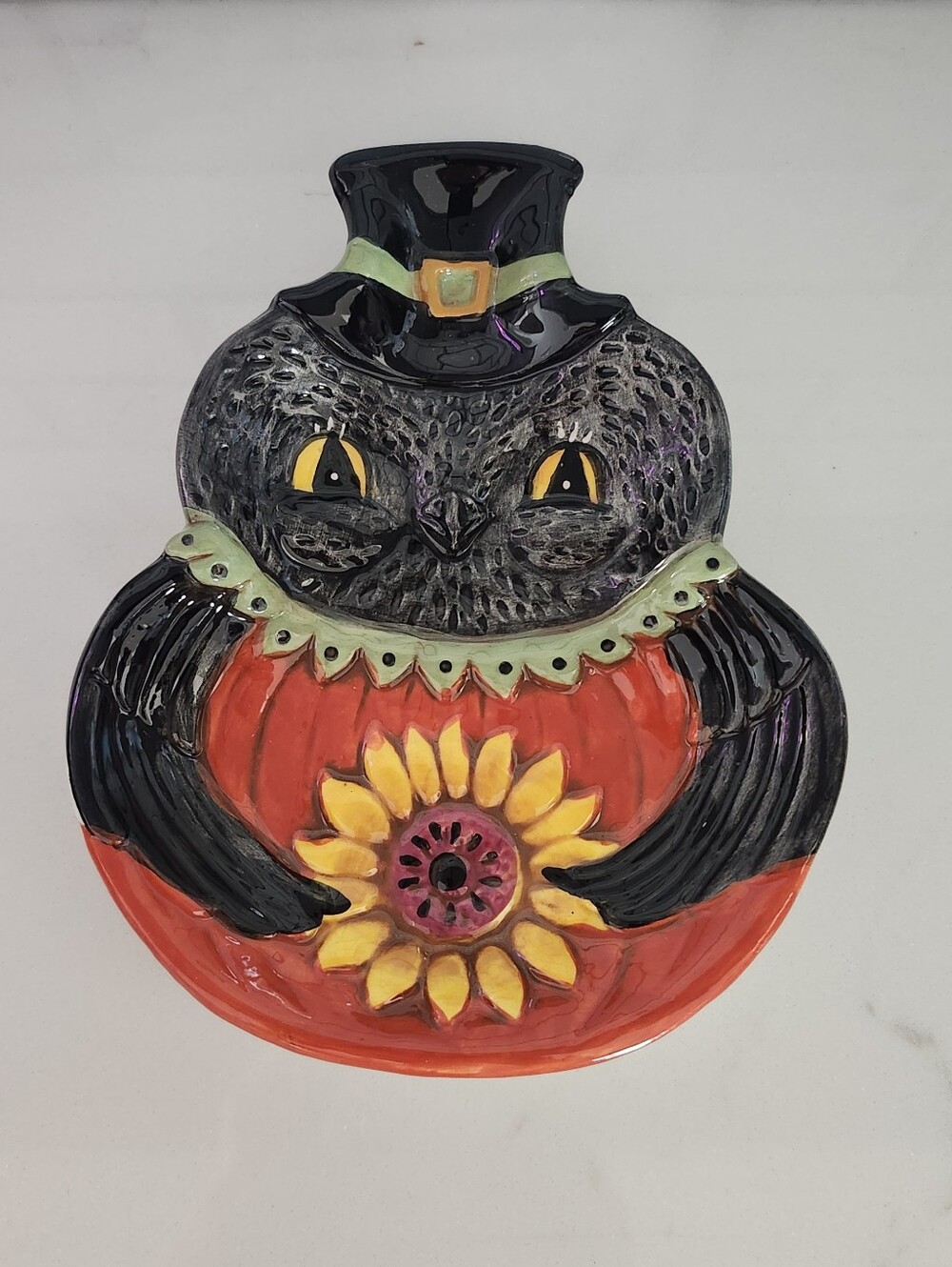 Johanna Parker Fall Black Bird Crow with Sunflower Trivet Tray Spoon Rest